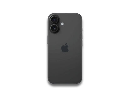 Czarny smartfon iPhone 16 z logo Apple na białym tle