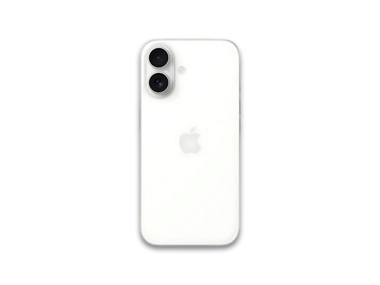 Biały smartfon iPhone 16 z logo Apple na białym tle