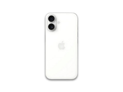 Biały smartfon iPhone 16 z logo Apple na białym tle