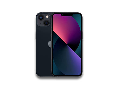 Image showing front and back of the black iPhone 13 on the white background with bit of shadow in the bottom 