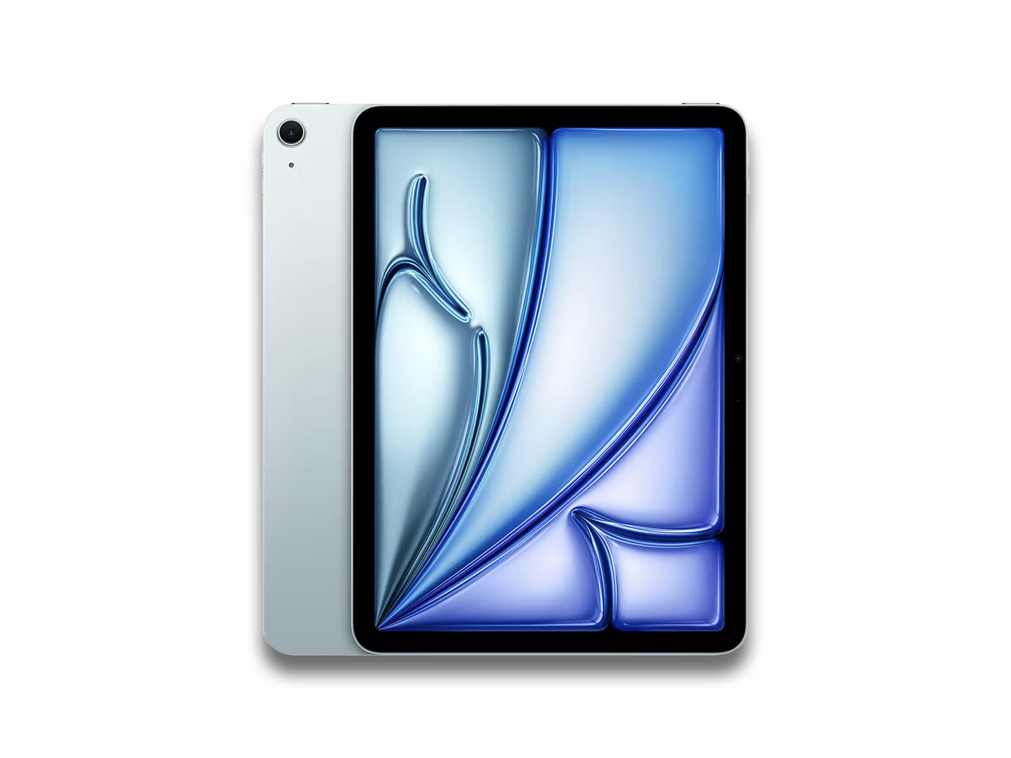 Blue iPad 11 with colorful display on a white background