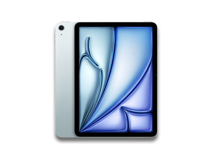 Blue iPad 11 with colorful display on a white background