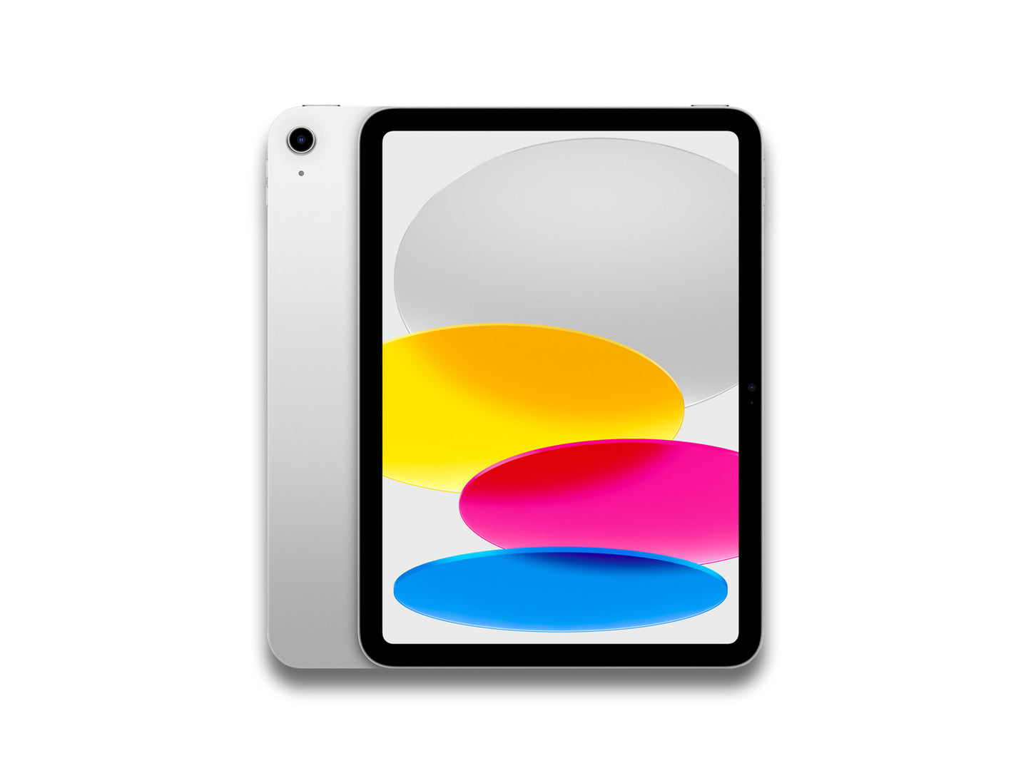 Silver iPad 11 with colorful display on a white background