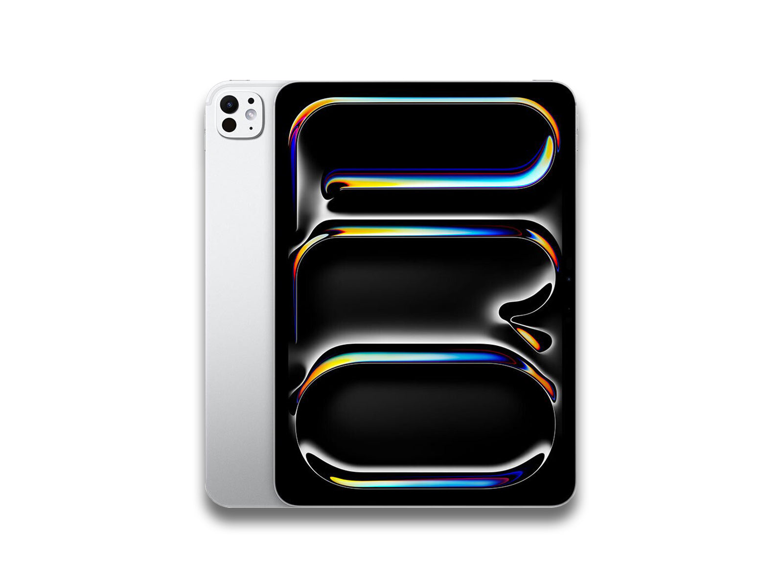 Front and back view image of the silver iPad Pro 5th gen on the white background