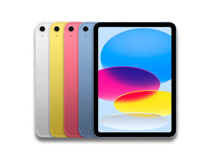Four iPad 11 in different colors with a colorful display on a white background