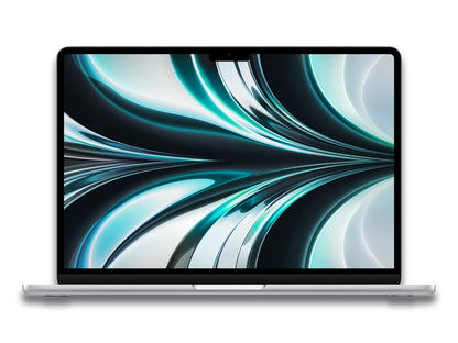 Laptop with a colorful abstract design on the screen against a white background