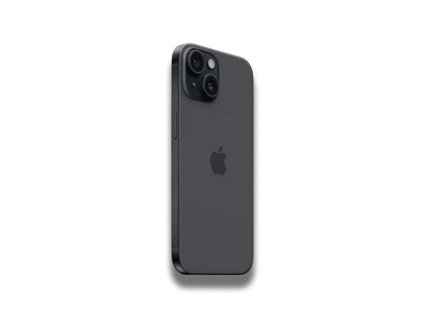 Image showing left back side view of the black iPhone 15 on the white background