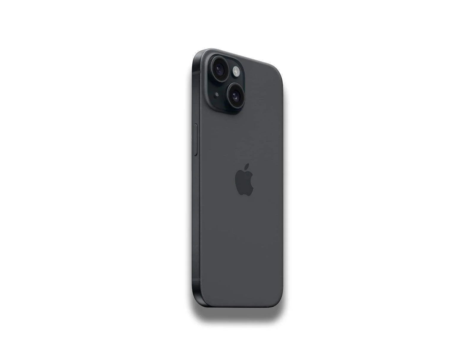 Image showing left back side view of the black iPhone 15 on the white background