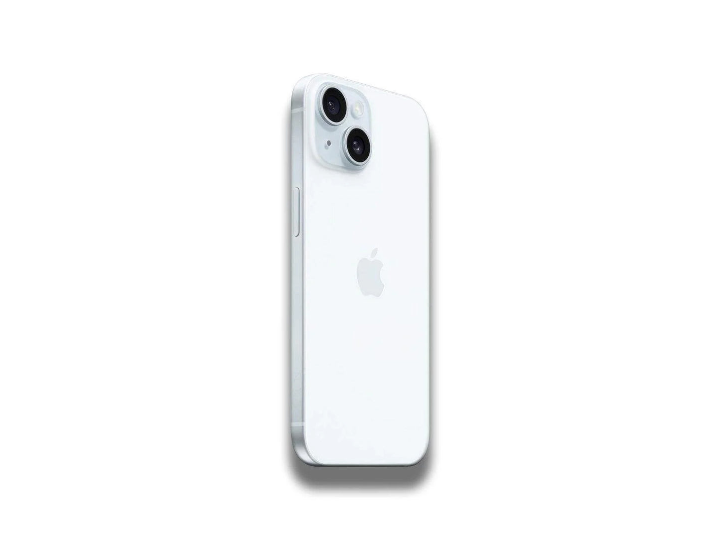 Image showing left back side view of the white iPhone 15 on the white background
