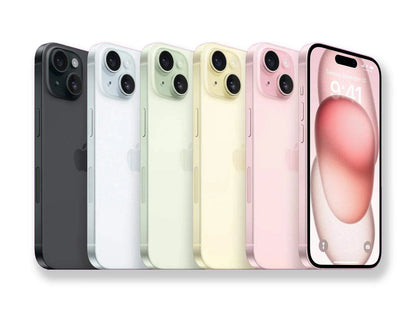 Row of smartphones in various colors on a white background